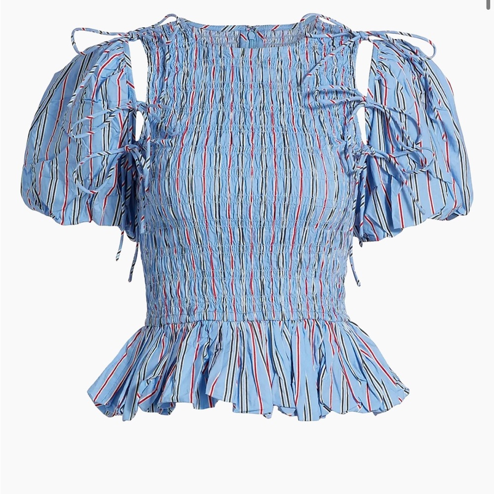 Damson Madder Blue Striped Puff Sleeve Women's Blouse